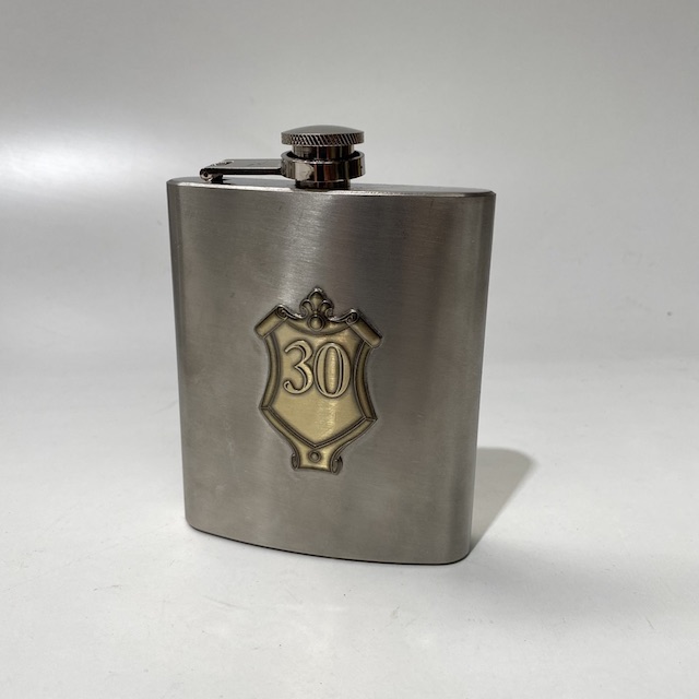 HIP FLASK, Aged Steel w Shield